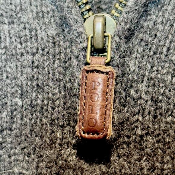 Polo By Ralph Lauren Quarter Zip Sweater Mens M Charcoal 100% Wool Classic - Picture 4 of 8